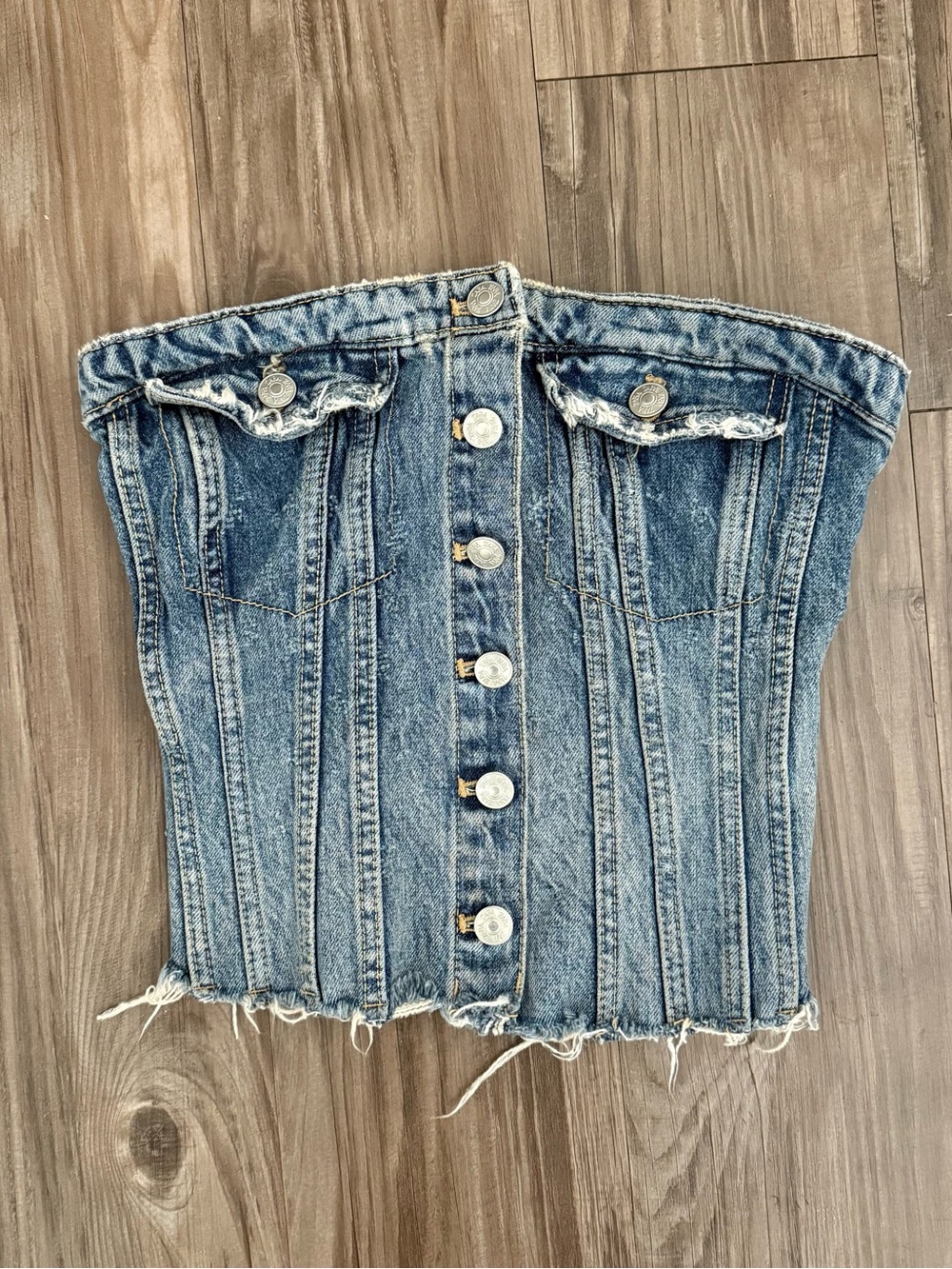 Zara Blue Denim Strapless Corset Top